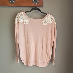 Pink Sweater with Lace Accents